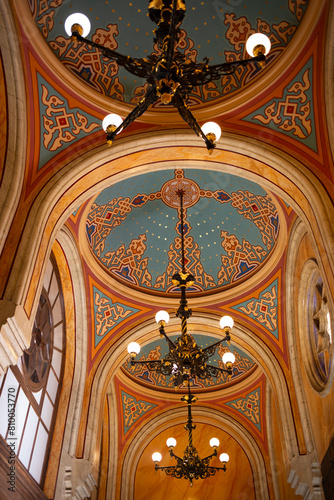 Indoor scene of a synagogue dome roof in Budapest