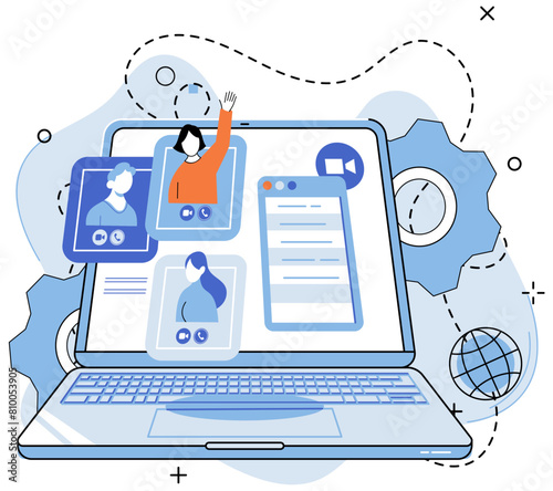 Online meeting. Vector illustration. Conferences serve as platforms for knowledge exchange and networking opportunities Strong connections are built through meaningful discussions in online meetings