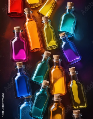 Colorful bottles, paint splash