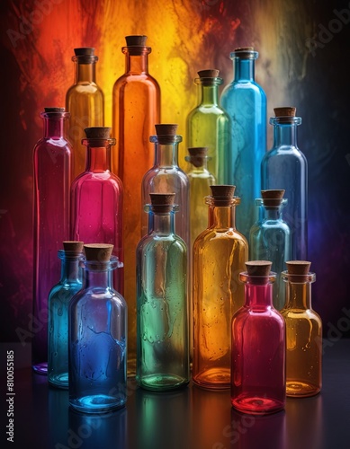 Colorful bottles  paint splash
