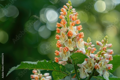 Aesculus Carnea - Stunning Spring Blooms of Red Chestnut in Garden Setting with Lush Green Foliage photo