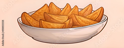 Cartoon fried potato, isolated wedges in bowl. vector simple illustratration 4K Video photo