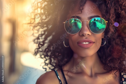 curly African American girl in sunglasses portrait