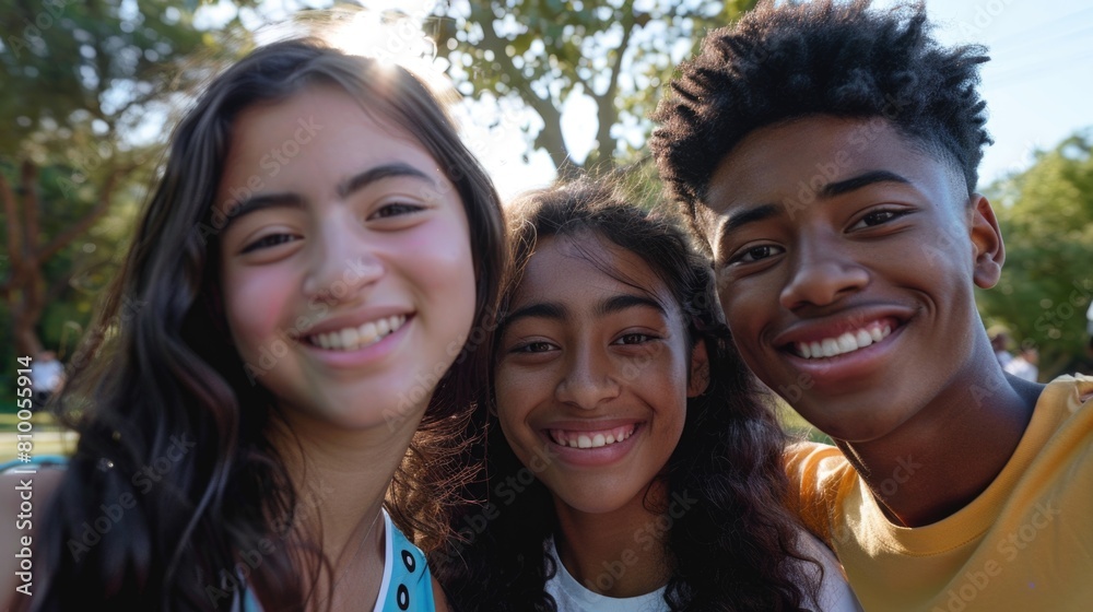 Fototapeta premium A group of young people standing next to each other. Suitable for team, friendship, or diversity concepts