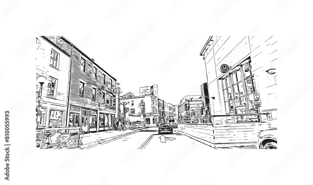 Print Building view with landmark of St. John's is the capital and largest city in Newfoundland and Labrador. Hand drawn sketch illustration in vector.