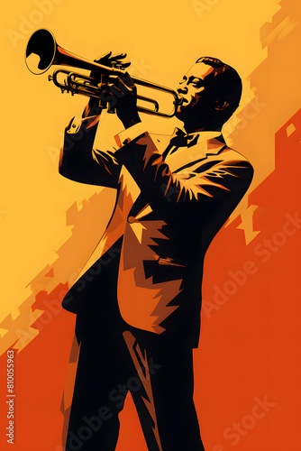illustrated vintage style trumpet player  vintage style trumpet jazz player illustration  basic colors vintage  music  trumpet jazz  style