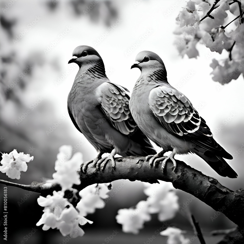 black and white two beautiful pigeons landscape photo black and white two beautiful pigeons landscape photo