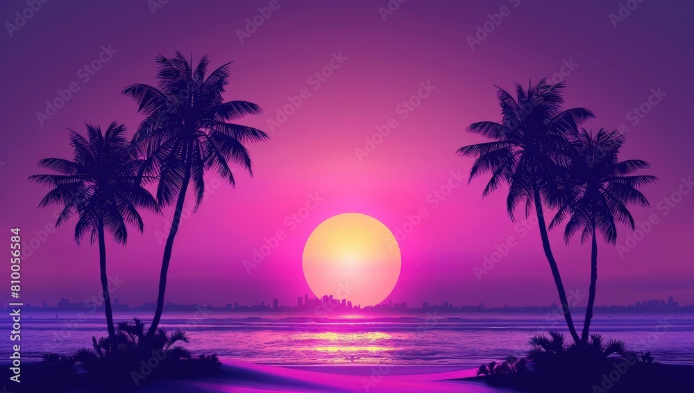 1980s synthwave sunset with palm tree