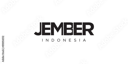 Jember in the Indonesia emblem. The design features a geometric style, vector illustration with bold typography in a modern font. The graphic slogan lettering.