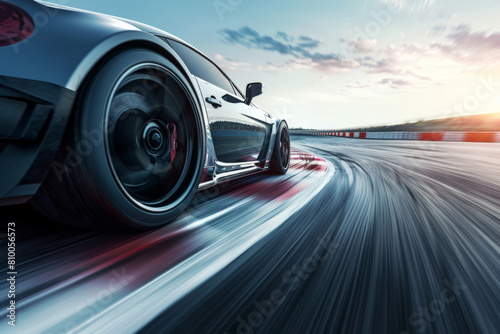 Car racing at high speed with motion blur on the background