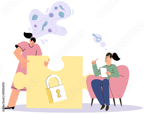Mental therapy session with psychotherapist or psychologist. Women during psychotherapy discuss mental problems. Individual session with patient. Growth mind and intelligence, self development