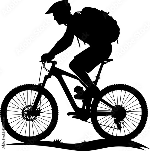 Silhouette of a cyclist, man ride mountain bike vector illustration
