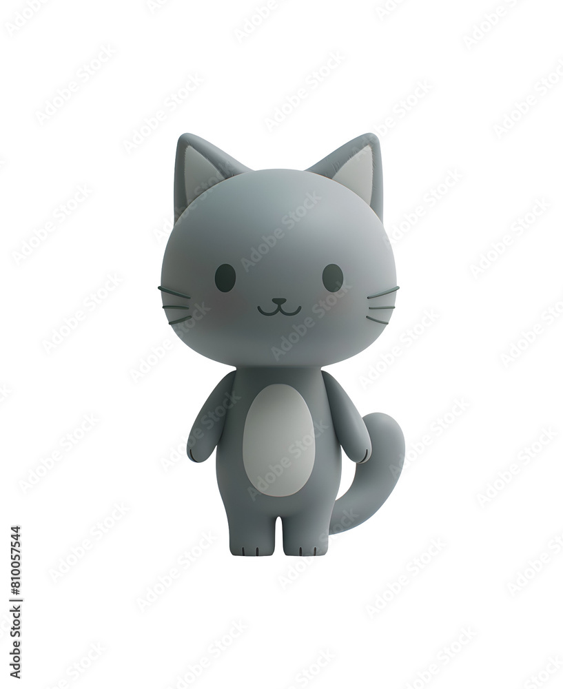 Toy Style Chibi Cartoon Illustration: A Cute 3D Render of a Gray Cat for Kids, Isolated on Transparent Background, PNG Toy Style Chibi Cartoon Illustration: A Cute 3D Render of a Gray Cat for Kids, Isolated on Transparent Background, PNG