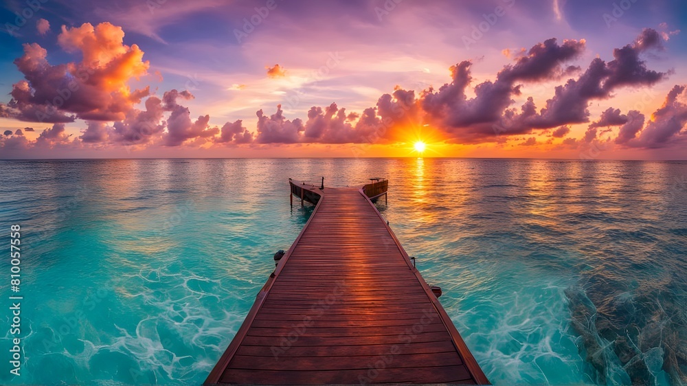 Fototapeta premium colorful-sunset-over-ocean-on-maldives