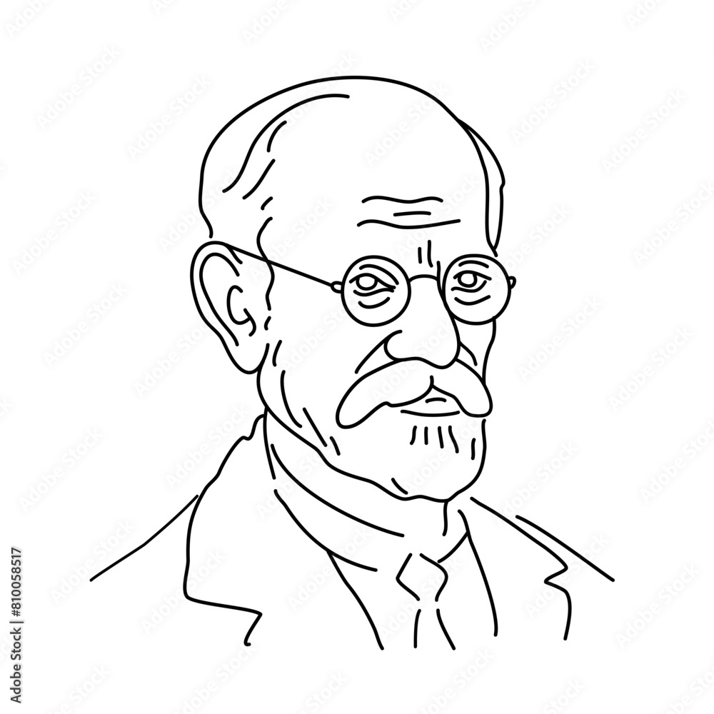 Sigmund Freud - the father of psychoanalysis, portrait. Ego, superego, libido, sexuality. Vector linear illustration Sigmund Freud - the father of psychoanalysis, portrait. Ego, superego, libido, sexuality. Vector linear illustration