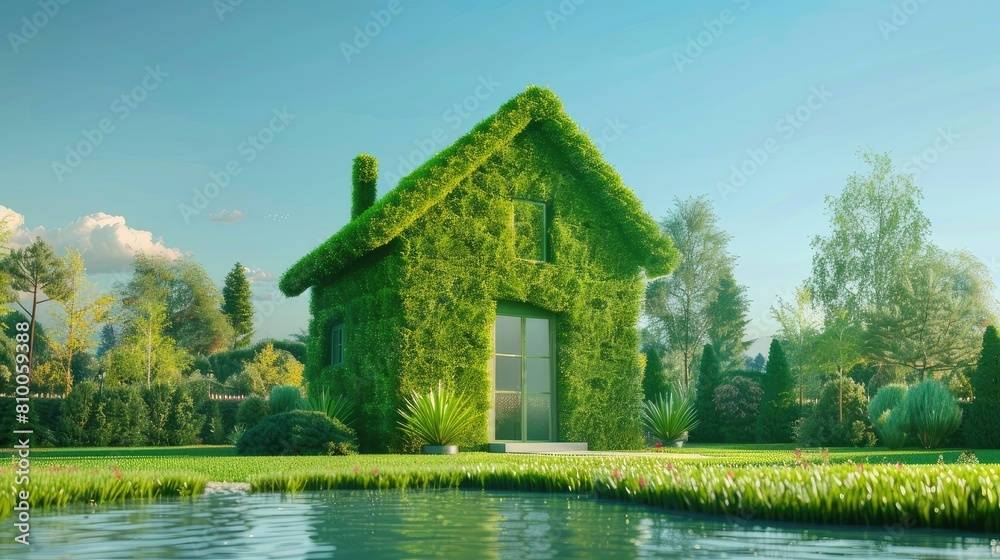 Obraz premium Verdant Oasis: A Dwelling of Flora in a Lush Meadow