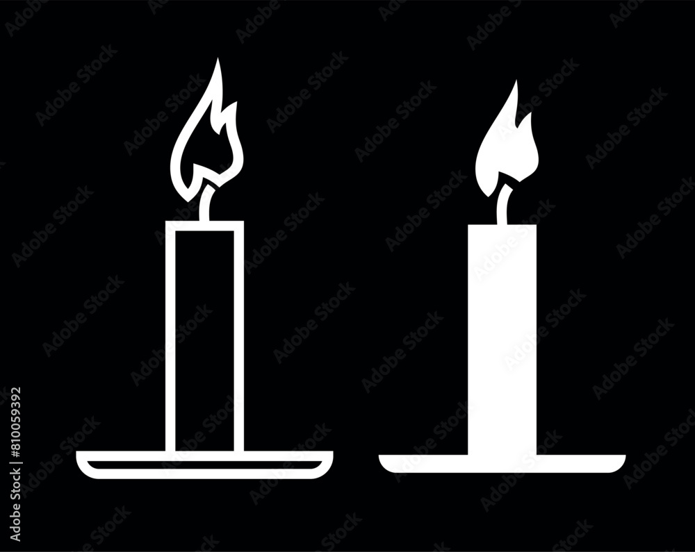 Fototapeta premium Candle icon. Stylized burning fire. A symbol of light, romance or mourning. Abstract burning candle.
