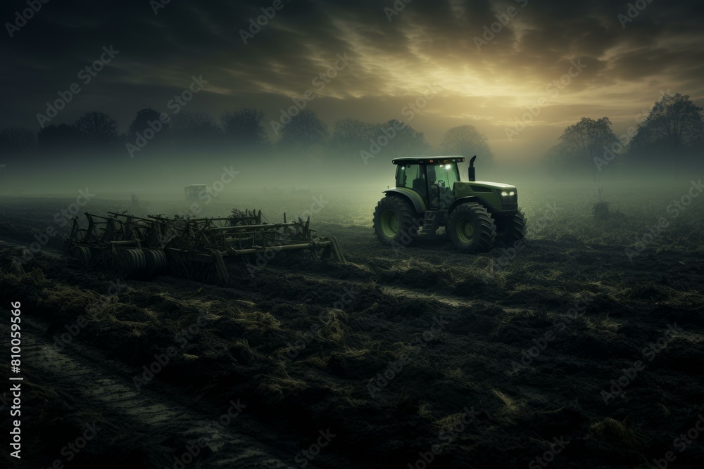 Fototapeta premium Tractor field spraying. Industry farmer. Generate Ai