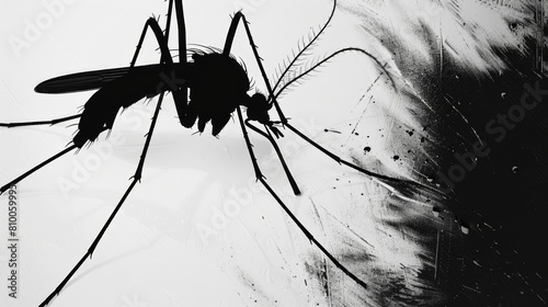 Close-up shot of a mosquito in black and white. Suitable for scientific or educational use photo
