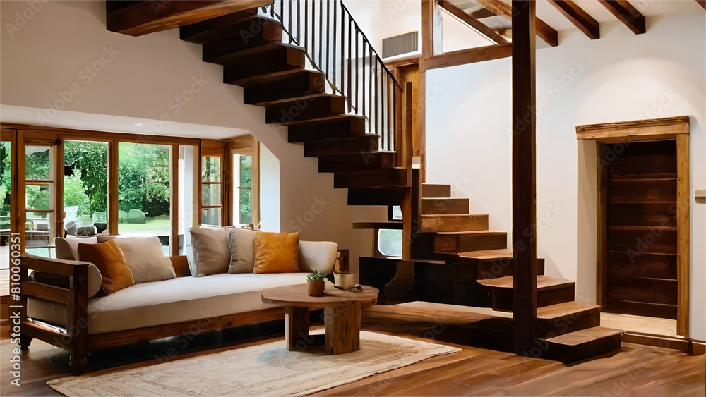 Interior room of modren house with staircase Interior room of modren house with staircase