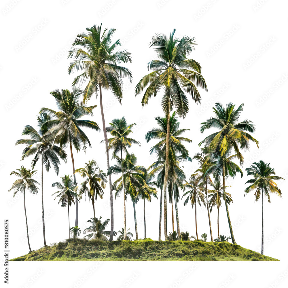Obraz premium The image shows a group of palm trees on a small island