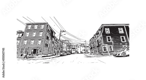 Obraz na płótnie Print Building view with landmark of St. John's is the capital and largest city in Newfoundland and Labrador. Hand drawn sketch illustration in vector. w salonie