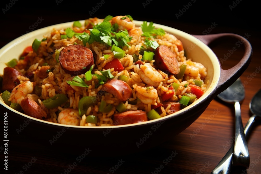Traditional jambalaya. Cooking food meal. Generate Ai Traditional jambalaya. Cooking food meal. Generate Ai