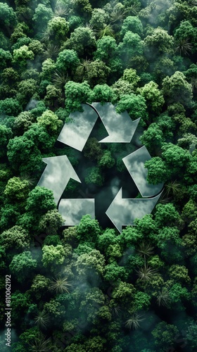 recycling on a green cloud surrounded by trees, in the style of detailed imagery, repetitive, recontextualized  photo