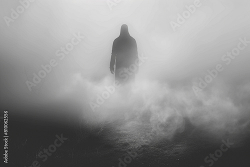 A figure shrouded in mist hovering just off the ground photo