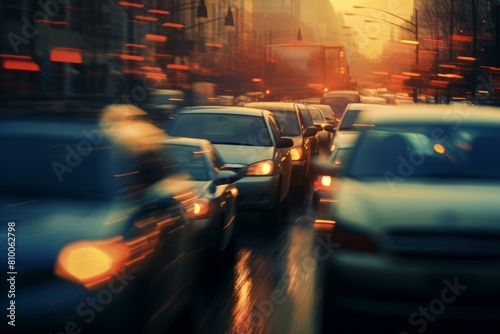 Traffic jam blur. Urban motion. Generate Ai