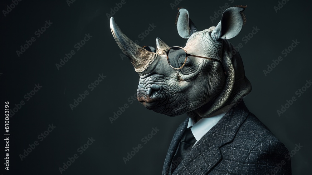 Obraz premium A rhino wearing glasses and a suit