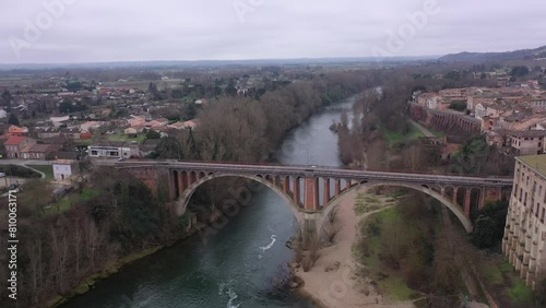 Aerial video of Rabastens and the Tarn River, France photo