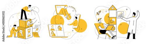 Team collaboration vector illustration. Brainstorming ignites spark creativity, turning challenges into innovative solutions Corporate intelligence evolves through collaborative effort professionals
