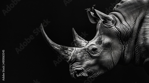 A powerful rhino captured in black and white. Suitable for various projects