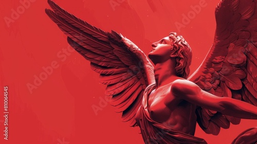 Statue of an angel on a vibrant red background. Perfect for religious themes or decoration