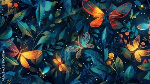 Captivating firefly scenes with vibrant colors and intricate details, perfect for adding a touch of whimsy to any project on white