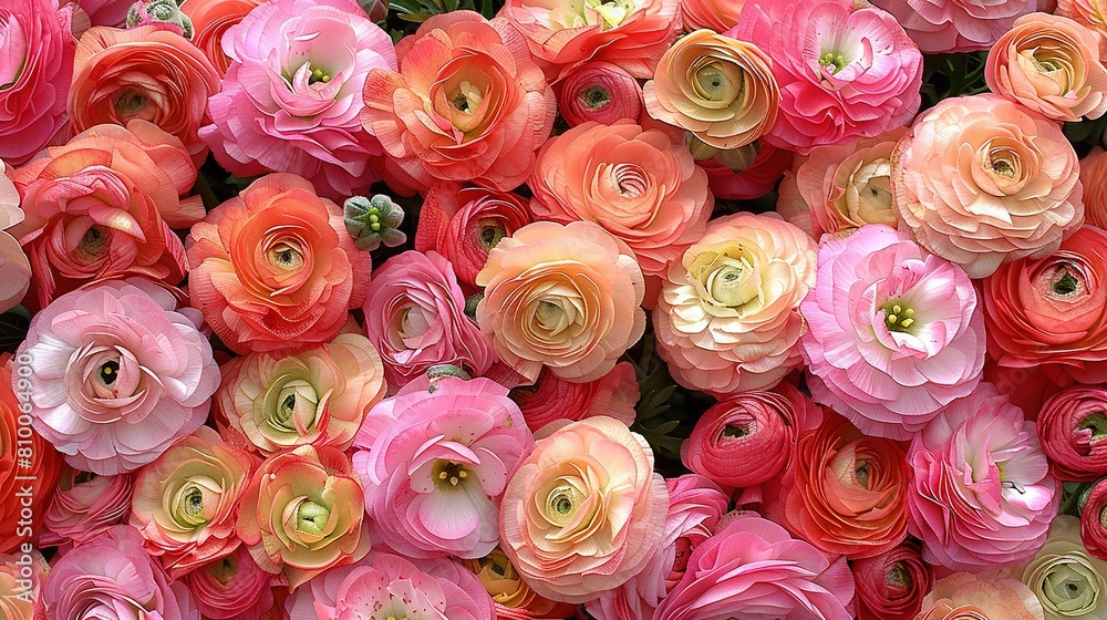 A close-up of pink, orange, yellow, and pink flowers with a green center A close-up of pink, orange, yellow, and pink flowers with a green center