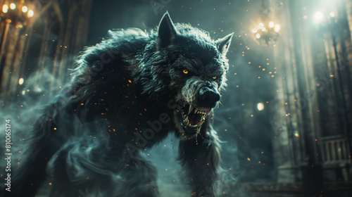 A dramatic scene of a werewolf battling against vampire adversaries, Halloween Wallpaper photo