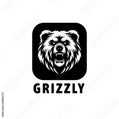 Bear logo. Grizzly bear head logo. Angry grizzly bear pictorial logotype for business, company, logo, stamp, mascot, label. Bear silhouette.