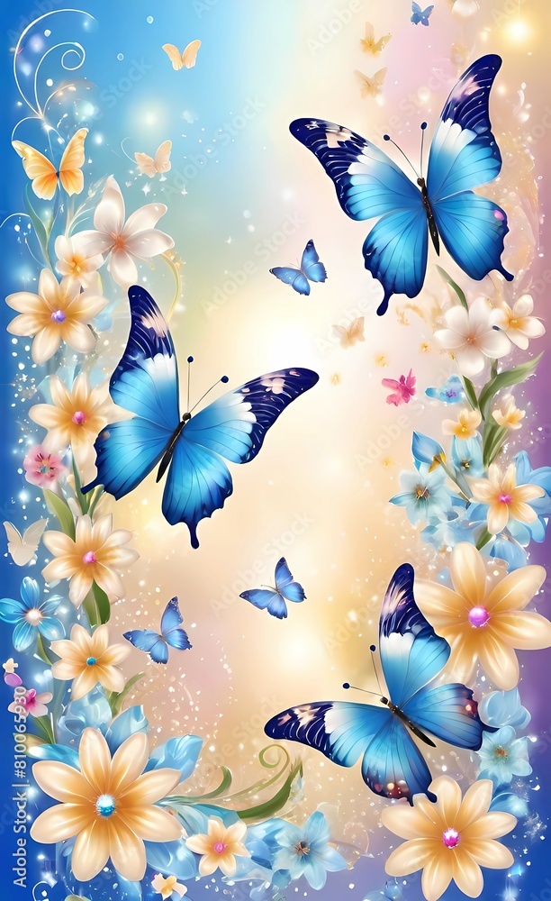 background with butterflies and flowers	
