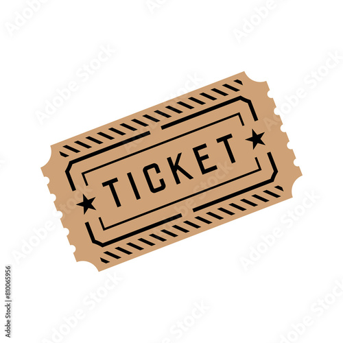 Ticket icon. Symbol of payment or cash register, sports match or cinema. Document for travel on public transport. Attribute of a cinema, theater or concert.
