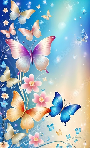 background with butterflies and flowers   © Elena Rudenko