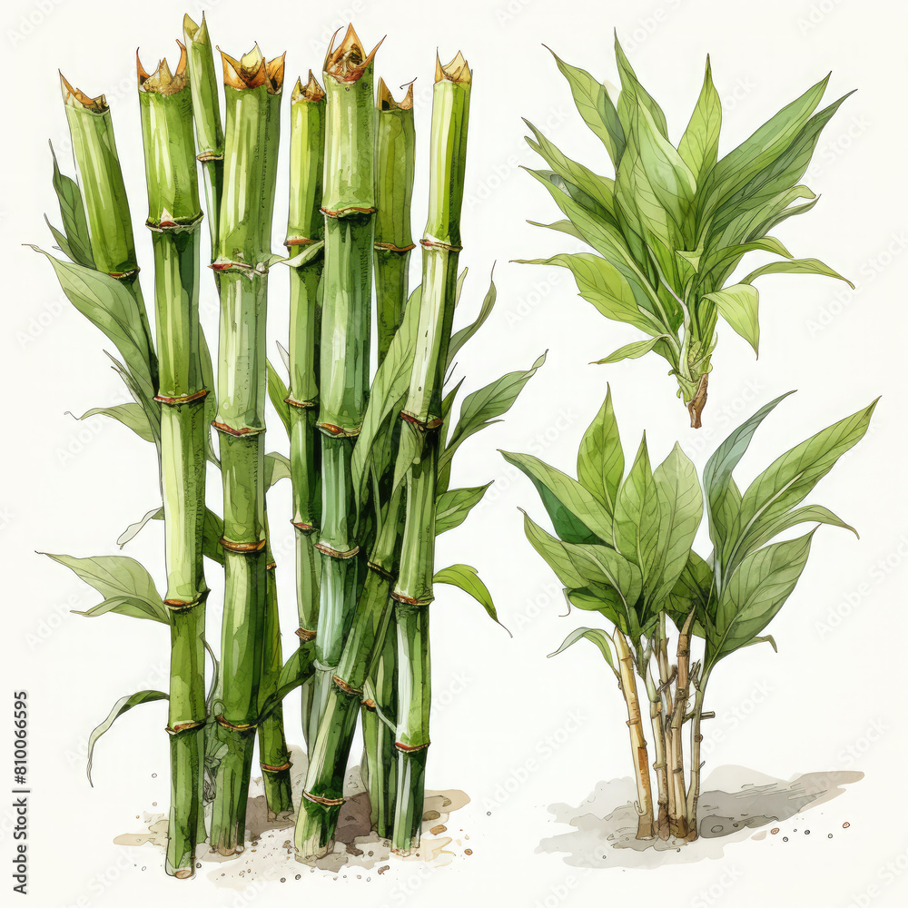 Obraz premium Watercolor Bamboo shoots Illustration, Generative Ai