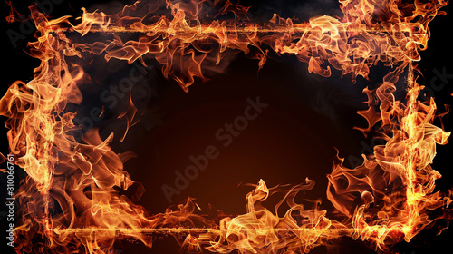 Abstract frame made of fire with empty space on black background, photo