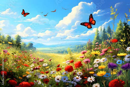 Wild Meadow and Butterflies A dynamic background Generative AI  