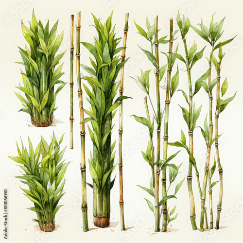 Watercolor Bamboo shoots Illustration  Generative Ai