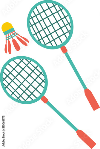 Illustration of badminton. Rackets and shuttlecock. Sport activity.