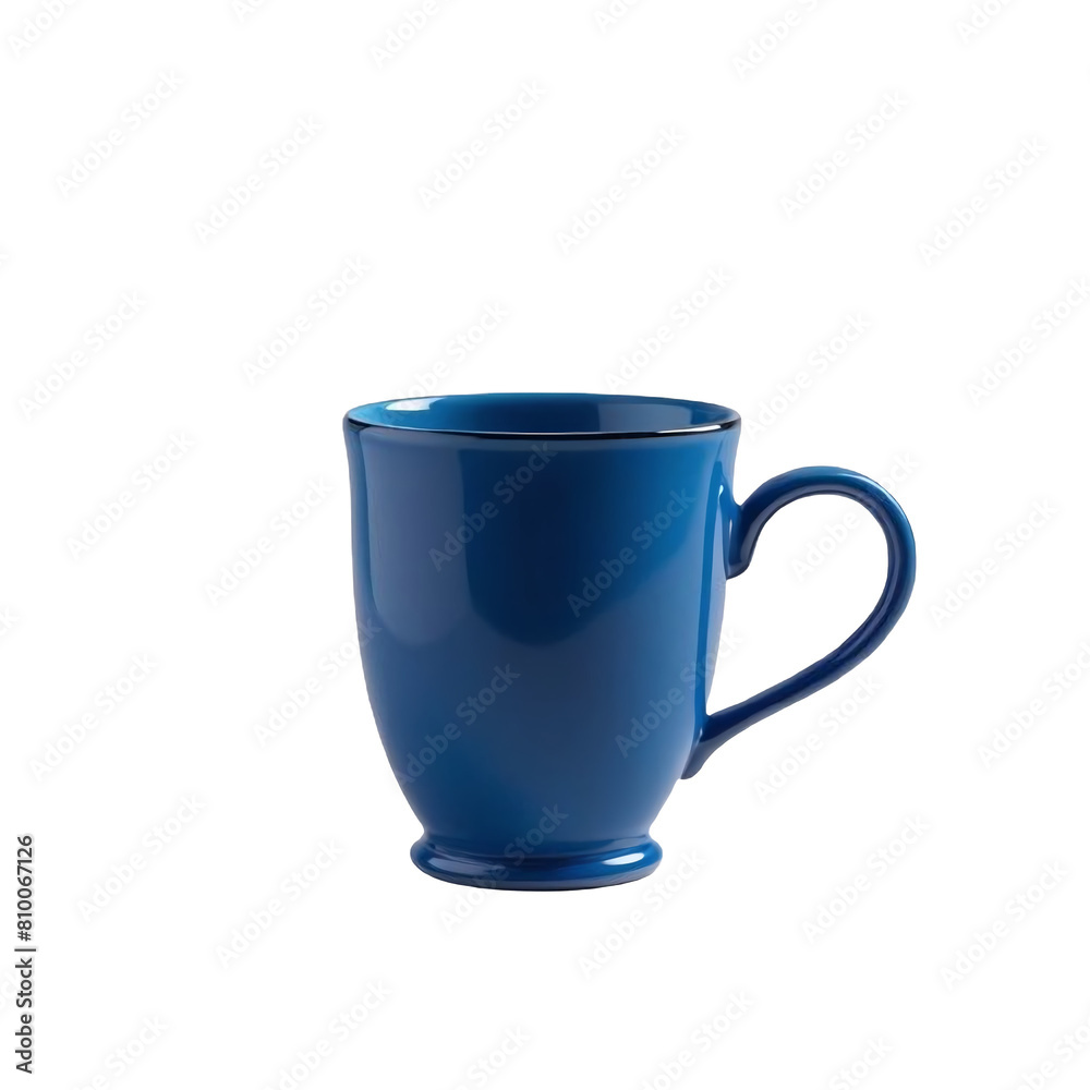 TRANSPARENT PNG ULTRA HD 8K A blue mug with a handle sits upright on a smooth, glossy surface against a transparent background. Its curved shape and small spout are visible