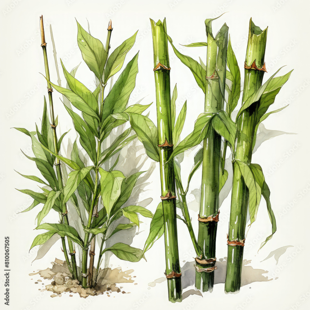 Obraz premium Watercolor Bamboo shoots Illustration, Generative Ai