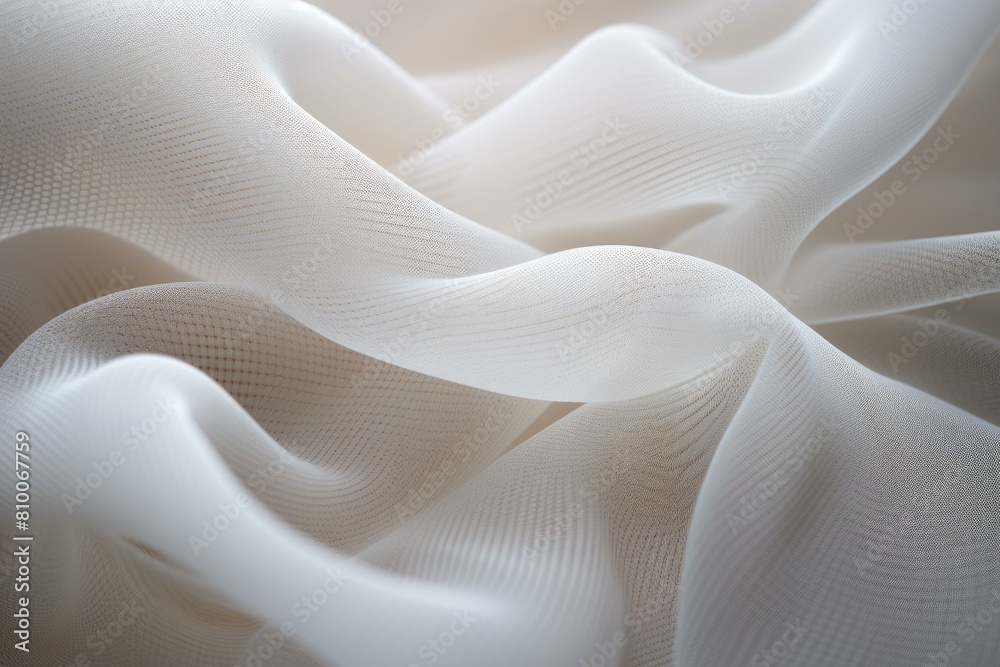 Close-up of delicate white wavy fabric texture with soft lighting for a luxurious background